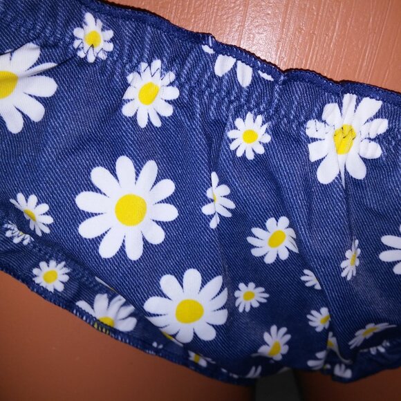 Victoria Secret PINK Swim Bikini Bottom Blue White Ruffle Cheeky Daisy Floral - Picture 3 of 6